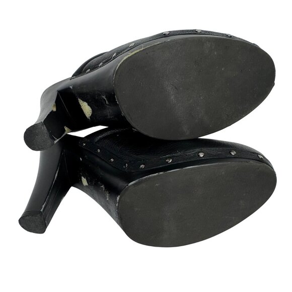Vintage‎ Y2K 90s Whimsigoth Y-Not? Black Leather Studded Clogs Sz 8 Chunky Heels - Picture 8 of 10